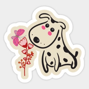 Cute dog playing with a butterfly Sticker